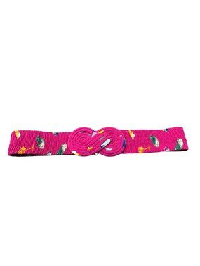 Womens Knot Buckle & Floral Pattern Pink Elastic Waist Belt Feminine Trendy